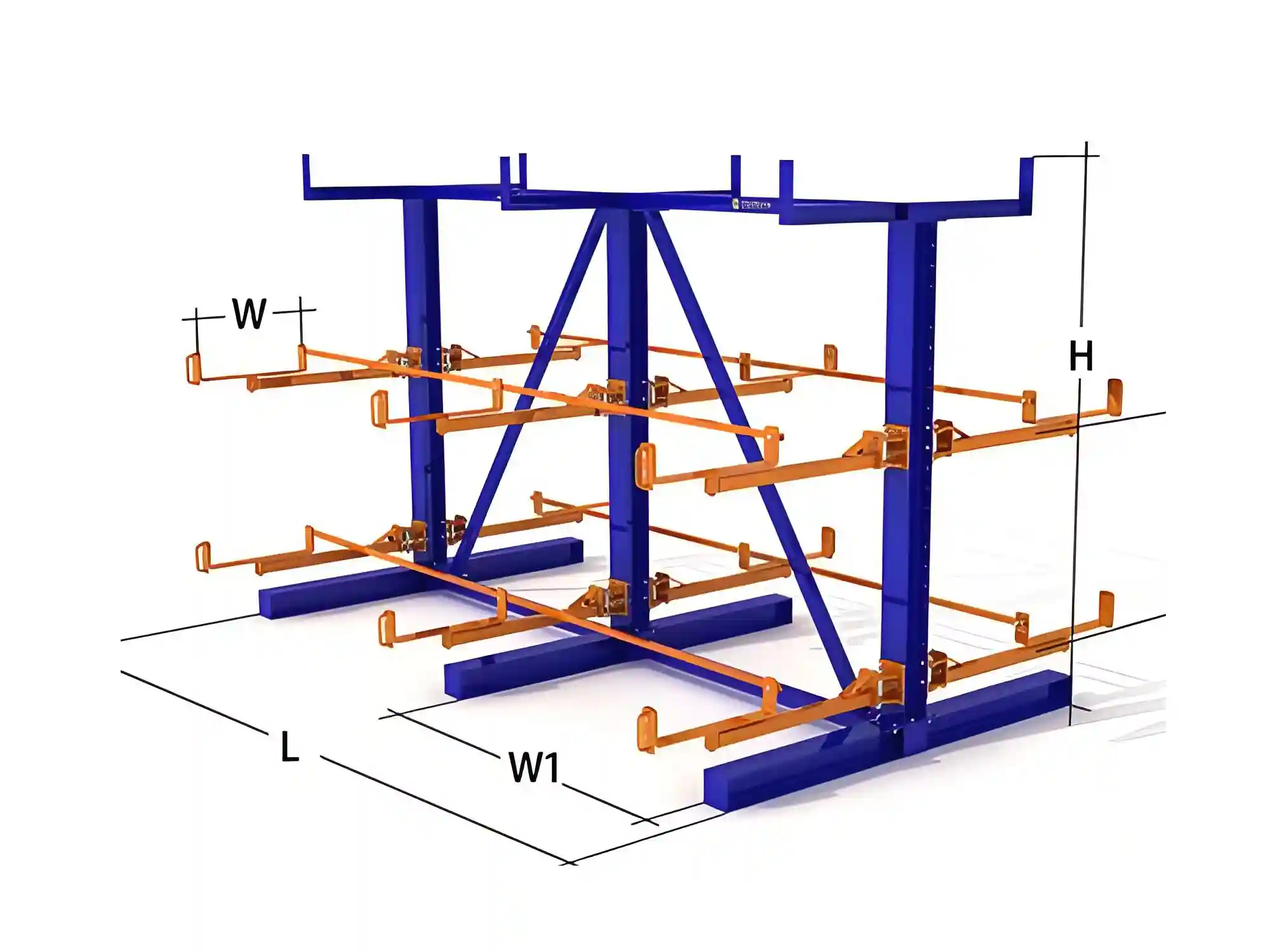 Shelves for storing gypsum board, plywood, oriented strand board (OSB), and medium-density fiberboard.